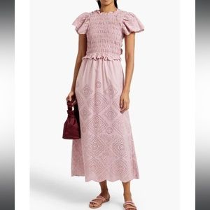 SEA - Vienne Cutout Shirred Broderie Anglaise Cotton Midi Dress